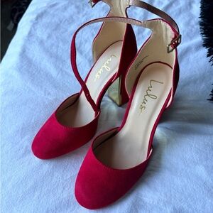 Lulu's Vibrant Red Ankle Strap Heel